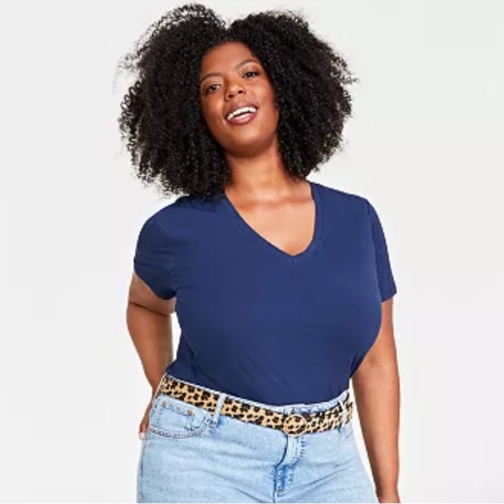 490M NWT On 34th Trendy Plus Size Modal V-Neck T-Shirt‎ - Size: 3X